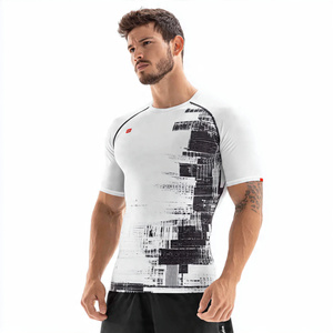 Camouflage Print <b>Base</b> <b>Layer</b> Rash Guard <b>Men's</b> 100% Polyester Compression Print Rash Guard <b>Mens</b> Short Sleeve Camo Fitness Tops - Product Image 5