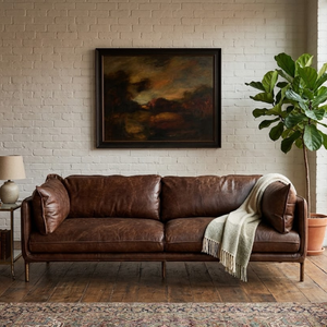 Sofá Moderno de Cuero Genuino Marrón de 3 Plazas con Estructura de Madera Sólida, Sofá de Alta Calidad para Sala de Estar, Muebles de Lujo para el Hogar - Product Image 1