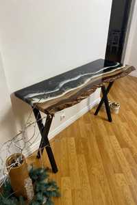 <b>Black</b> Ocean Epoxy Resin <b>Console</b> <b>Table</b> Live Edge Wood Living Room Furniture Handmade Modern Luxury Durable Floor Mount Indoor Use - Product Image 2