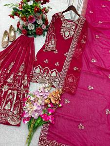 <b>Red</b> Embroidered Traditional Indian Pakistani <b>Lehenga</b> Suit With Dupatta Wedding Outfit Women's Regular Fit Floor-Length - Product Image 5