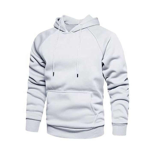 Sweat-shirt à capuche blanc pour homme, manches raglan, couleur unie, décontracté, avec poche avant, coupe classique, français 2027 - Product Image 1