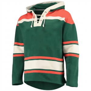 Green Ice Hockey Jersey Breathable Hoodie Lace Sweatshirt Vintage Pullover Custom Sportswear Winter <b>Thermal</b> Front 100% Cotton - Product Image 1