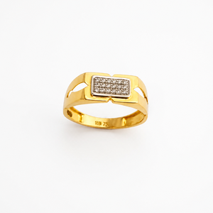 <b>Mens</b> 18KT Yellow Gold Rectangular Micro Pave Cubic Zirconia Signet <b>Ring</b> Minimalist Polished Statement Wedding Party Gift - Product Image 1