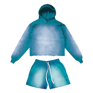 Custom Logo <b>Spray</b> Washed Hoodies Shorts <b>Set</b> Summer Outerwear <b>Sets</b> with Sun Faded & <b>Spray</b> Washed hoodies Comfortable and Stylish - Product Image 5
