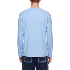 Camiseta de Algodón Lisa de Manga Larga y Cuello Redondo para Hombre, Color Azul Cielo, Estilo Básico Informal, Venta al Por Mayor - Product Image 5