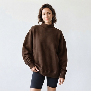 Womens Loose Fit <b>Mock</b> <b>Neck</b> Drop Shoulder Sweatshirt Minimal Casual Long Sleeve Winter <b>Top</b> Customized Logo Printing - Product Image 1