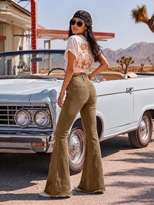 Jean bootcut vintage tendance pour femme, décontracté, rétro, en coton, taille mi-haute, longueur genou - Product Image 2
