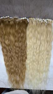 Blonde <b>Curly</b> Tapein Indian Remy Hair <b>Extensions</b> Machine Double Weft Hair Weaving - Product Image 2