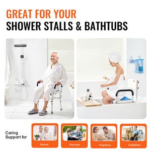 Sedia da Doccia Leggera con Capacità di 180 Kg, Barra Trasversale e Braccioli Imbottiti, Sgabello da Doccia per Uso in Bagno - Product Image 5