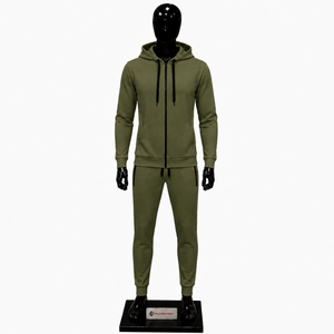 Conjunto Deportivo Premium para Hombre, Color Oliva, Cierre Completo, Estilo Casual, Corte Regular, Algodón de Peso Medio, Ropa de Otoño, Estilo Urbano Informal - Product Image 1