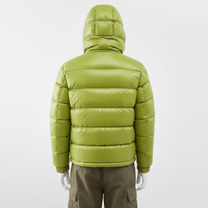 Veste matelassée personnalisée vert lime brillant à capuche, manteau d'hiver isolé chaud avec fermeture éclair, léger, broderie OEM - Product Image 3
