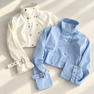 Veste matelassée courte pour femme en similicuir PU respirant, à double boutonnage, col rabattu, color block, fermeture éclair, manches longues, couleur unie - Product Image 6