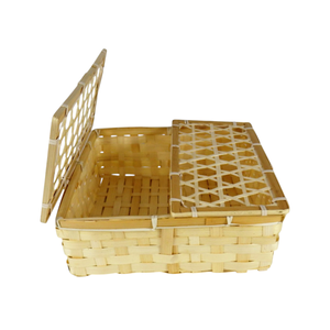 Cesta de Bambú Vintage para Picnic, Caja de Regalo con Doble Tapa, Cesta Tejida Estilo Rústico, Contenedor de Alimentos y Frutas, Caja de Madera Reutilizable, Regalo para Fiestas - Product Image 2