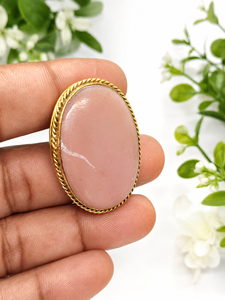 UDGEMS Natural Pink <b>Opal</b> Brass Groove <b>Pendant</b> | Handmade Bezel Setting Gemstone <b>Pendant</b> | Vintage Style Women's IGI Certified - Product Image 1