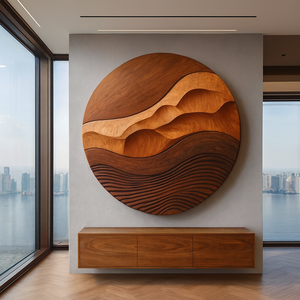 Art mural rond en bois biologique fait à la main, sculpture en bois abstraite moderne pour les intérieurs, pour les anniversaires, cadeau pour la maison - Product Image 4