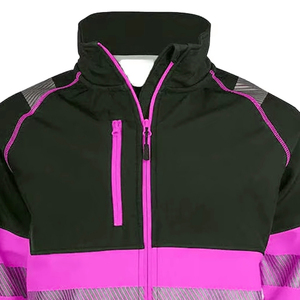 High Visibility Safety <b>Jacket</b> Class 2 Waterproof <b>Reflective</b> Pink Black Workwear with Front Zipper Outerwear Safety <b>Jacket</b> - Product Image 2