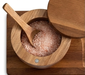 Round Wooden Salt And Sugar Bowl With Lid And Spoon For Herb & Spice Storage Durable Modern Kitchen Design For Elegant Dinning - Product Image 3