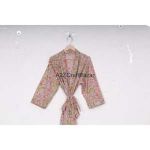 Al por mayor Bata de algodón suave tipo kimono, camisón largo, ropa de playa, ropa de dormir, bikini con estampado floral y logotipo frontal para mujer - Product Image 6