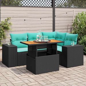 Set di divani da giardino in polyrattan nero da 5 pezzi con cuscini, eleganti mobili da esterno - Product Image 1