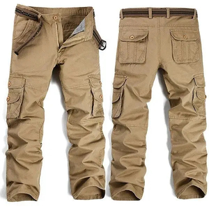 Men 6 Pocket Canvas Cargo Pants Elastic Waist Relaxed Fit Casual Trendy Streetwear Joggers Wholesale - Product Image 1