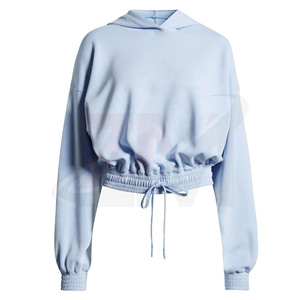 เสื้อฮู้ดดี้ครอปผู้หญิง ดีไซน์เนอร์ สีฟ้าอ่อน ผ้าฝ้ายฟลีซ 100% ระบายอากาศได้ดี นุ่มพิเศษ คุณภาพพรีเมียม ทรงโอเวอร์ไซส์ สไตล์สตรีทแวร์ - Product Image 5