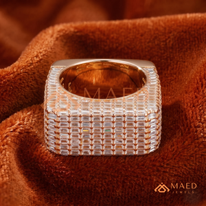 Luxury Rose Gold Baguette Diamond <b>Statement</b> <b>Ring</b> | Geometric Square Band for Men and Women | Iced Out Hip Hop Fashion Jewellery - Product Image 3