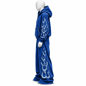 Survêtement unisexe avec logo brodé, imprimé, à capuche, fermeture éclair, pantalon de survêtement long style streetwear avec détails en strass - Product Image 3