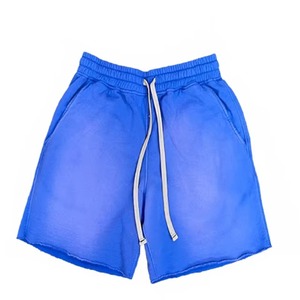 Shorts de survêtement pour homme 2026 en molleton bouclette 100% coton, couleur unie, délavé à la pierre, bords bruts, effet délavé par pulvérisation - Product Image 3