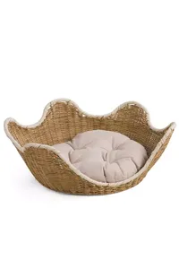 Lit pour chat en rotin fait main avec coussin, bord festonné, maisonnette confortable en osier pour petits chiens, meuble décoratif pour animaux de compagnie - Product Image 6
