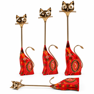 Figura de Gato Pintada a Mano en Madera y Hierro |   Escultura de Animales Hecha a Mano |   Decoración para el Hogar - Product Image 2