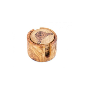 Handcrafted Olive Wood <b>Drink</b> <b>Coaster</b> Set Of 6 With Non-Rustic Log Holder Unique Natural Wood Grain <b>Coasters</b> <b>For</b> Coffee Table - Product Image 1