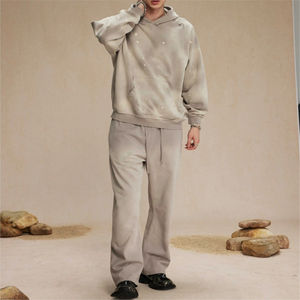 Oferta 2026: Novedad de Invierno - Sudadera con capucha de forro polar transpirable, con cremallera completa, estilo vintage lavado y efecto desgastado por el sol para hombre, y pantalones de chándal acampanados 2 en 1. - Product Image 4