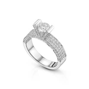 Anillo de Compromiso con Diamante Flotante y Banda Ancha con Incrustaciones de Diamantes, Estilo Elegante, Diamante Cultivado en Laboratorio en Oro Blanco de 14K - Product Image 1