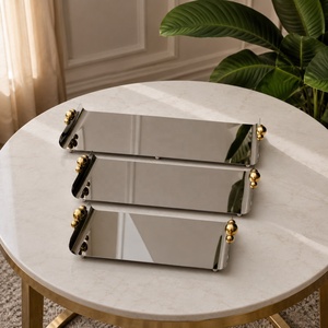 Luxury Wooden Serving Tray with <b>Gold</b> Decorative Boxes Floral Handles Home Decor Gift Tray Set - Product Image 3