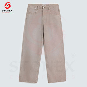 Jean en denim beige coupe droite pour homme – Classique, décontracté, en coton, style vintage, cinq poches, neutre, tendance, vente en gros - Product Image 5