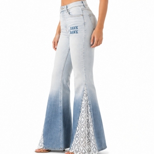 Women Lace Panel Flared Denim <b>Jeans</b> Premium Stretch Elegant Fashion Comfortable Stylish Elegant Lace Side Panel Design Wear - Product Image 3