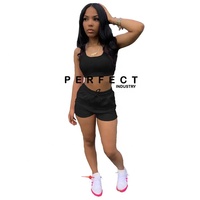 Set Wanita Kustom Pakaian Musim Panas Set 2 Potong Atasan Crop Tank Top Celana Jogger Biker Baju Santai Set Celana Pendek Dua Potong