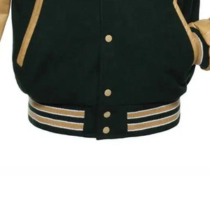 Veste de sport verte pour homme avec manches en cuir marron, fermeture à boutons, col rabattu, vêtement décontracté d'automne, coupe classique - Product Image 4