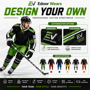 Men's Black Green Ice Hockey Uniform Set Long Sleeve Jersey Shorts Sublimated Moisture Wicking Polyester <b>Athletic</b> Wear - Product Image 2
