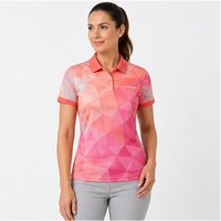 Polo à manches courtes pour femme, rose corail, à facettes géométriques, avec logo personnalisé, séchage rapide, sublimation, vêtements de sport pour le golf