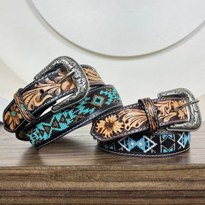 New Factory Wholesale Custom Men & Women <b>Belts</b> Hand <b>Tooled</b> <b>Leather</b> Beaded <b>Belts</b> Genuine Cowhide <b>Leather</b> Adjustable Leisure <b>Belts</b> - Product Image 6