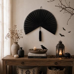 Kingcraftviet Handmade Bamboo <b>Wall</b> Fan <b>Decor</b> <b>Large</b> Black Halloween Decorative Fan Boho <b>Wall</b> Hanging for Living Room and Bedroom - Product Image 5
