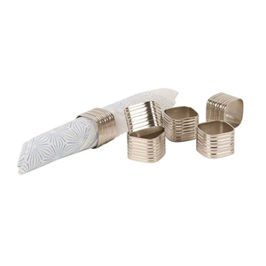 Elegant Silver Ribbed <b>Square</b> Napkin Rings <b>Set</b> of 6 For Modern Table Decor Contemporary Textured Silver <b>Square</b> Napkin Holder - Product Image 1