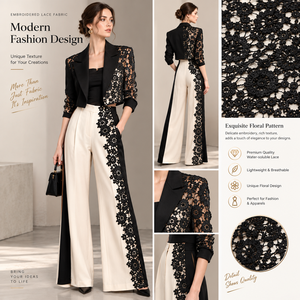 Tissu en dentelle soluble dans l'eau noir pour vêtements de luxe pour femmes, vestes de créateurs et inserts de vêtements - Product Image 2
