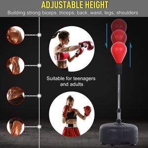Sacco da Boxe Autoportante con Guanti in Pelle PU Rossa, Altezza Regolabile, Riempibile con Sabbia e Acqua per Allenamento e Kickboxing - Product Image 4
