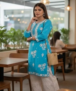 TRENDING COTTON EMBROIDERY WORK TOP BOTTOM SET DAILY WEAR WHOLESALE PRICE ETHNIC GARMENT RAMA - Product Image 2