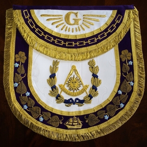 aCustom Embroidered Masonic Apron with Gold Fringe & Symbolic Emblem Design – Premium Formal Freemason Regalia Accessory - Product Image 1