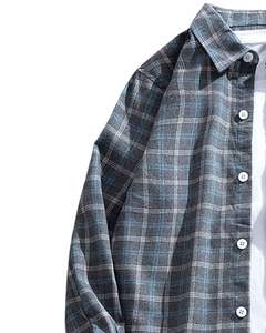 Camisa Casual a Cuadros Azul Gris Oscuro para Hombre, de Algodón y Poliéster, Manga Larga, con Botones, Diseño a Cuadros, Suave y Cómoda para Uso Diario - Product Image 3