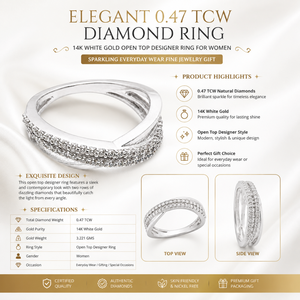 Elegant 0.47 TCW Diamond <b>Ring</b> | 14K White Gold <b>Open</b> Top Designer <b>Ring</b> for Women | Sparkling Everyday Wear Fine Jewelry Gift - Product Image 5
