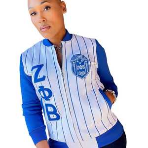 Zeta Phi Beta Pinstripe Track <b>Jacket</b> Women Blue Tech <b>Zip</b> <b>Up</b> <b>Jacket</b> Greek Sorority Streetwear Stylish Trendy Casual Outfit - Product Image 4